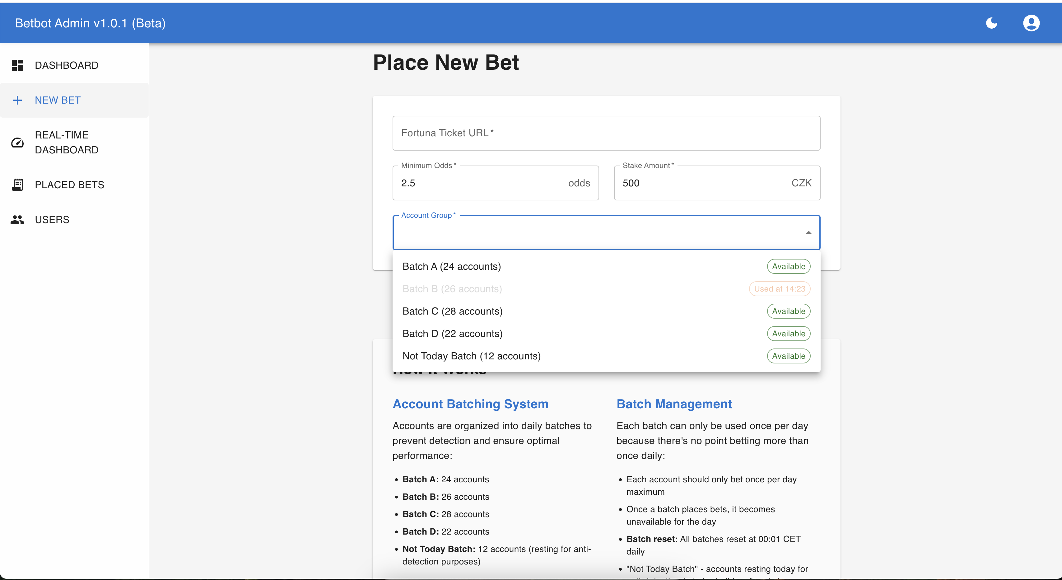 Automated Bet Placement Interface