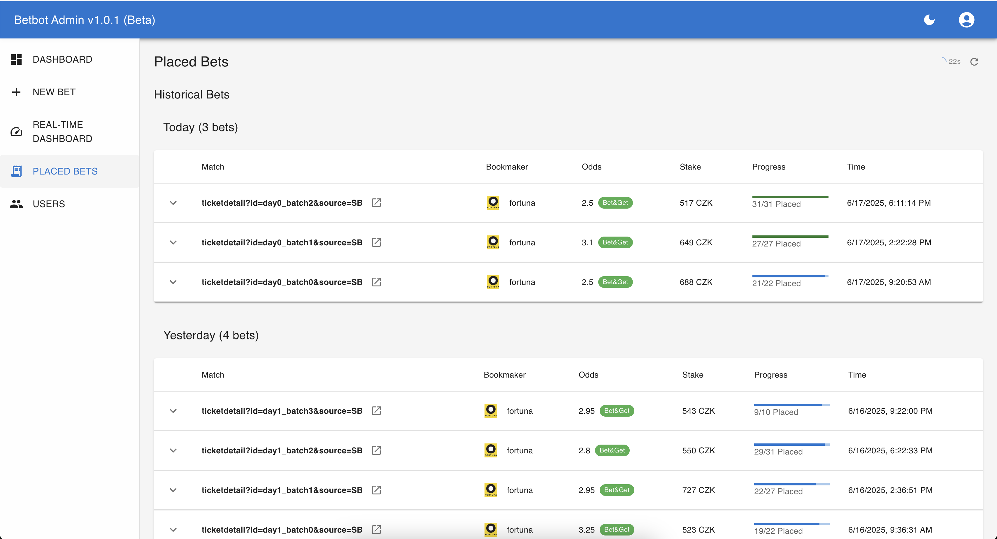 Placed Bets Overview